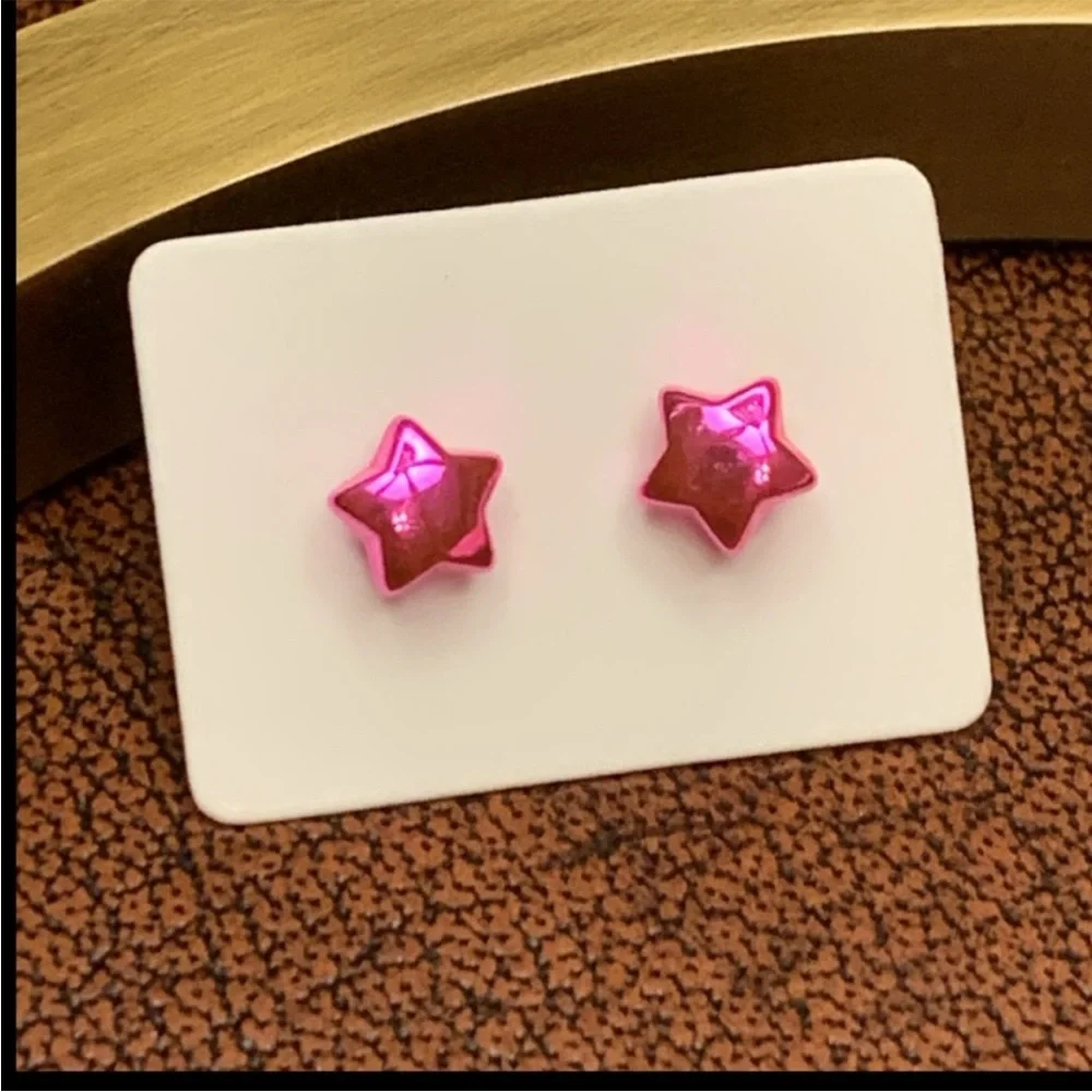 Hot Pink Star Stud Earrings